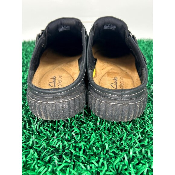 Clarks Womens Collection Black Leather Slip-On Clogs Size 11 With Soft Insole - Picture 4 of 7